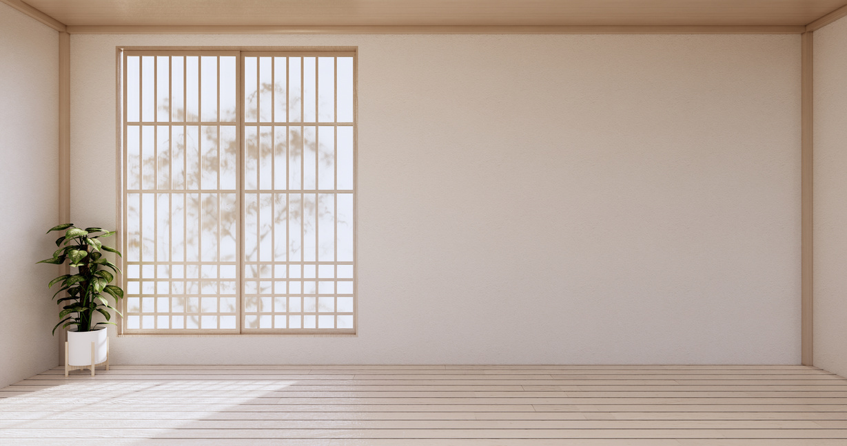 Empty Room, White Room, Clean Modern Room ,Japanese Style.3D Ren